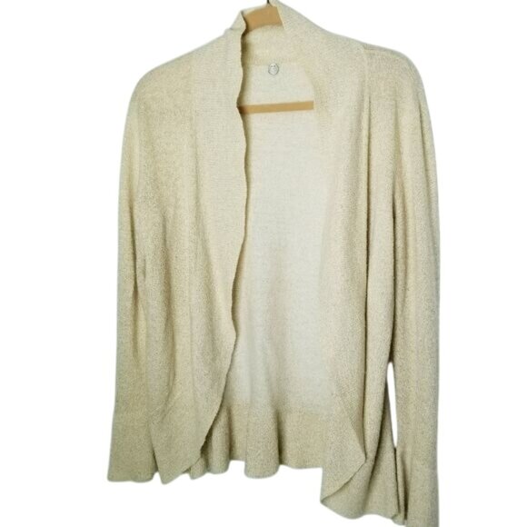 Margaret O'Leary Open Cardigan Sweater Cashmere Ivory Shimmer Lightweight‎ L - Picture 1 of 13